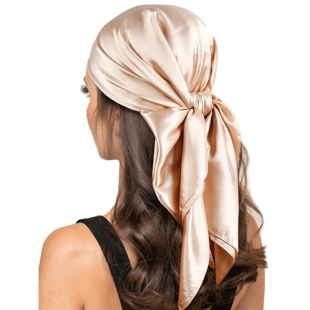 Large Square Satin Head Scarf - Silk Hair Scarf Square Hair Bandanas Large Scarf Sleeping Head Wraps for Women Solid ...
