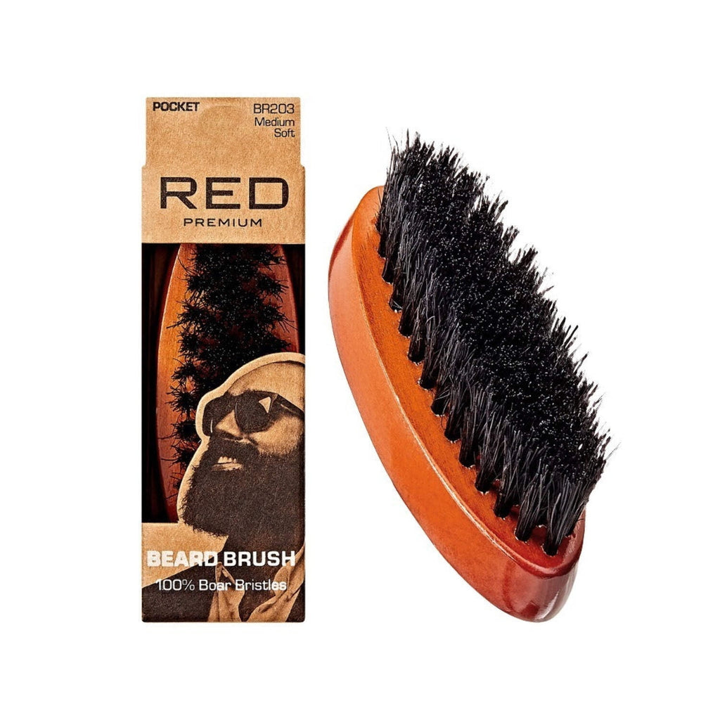 RED with 100% Natural Boar Bristles for Men, Premium Wooden Brush, Beards Mustaches Grooming Shaving Comb, Tame and S...
