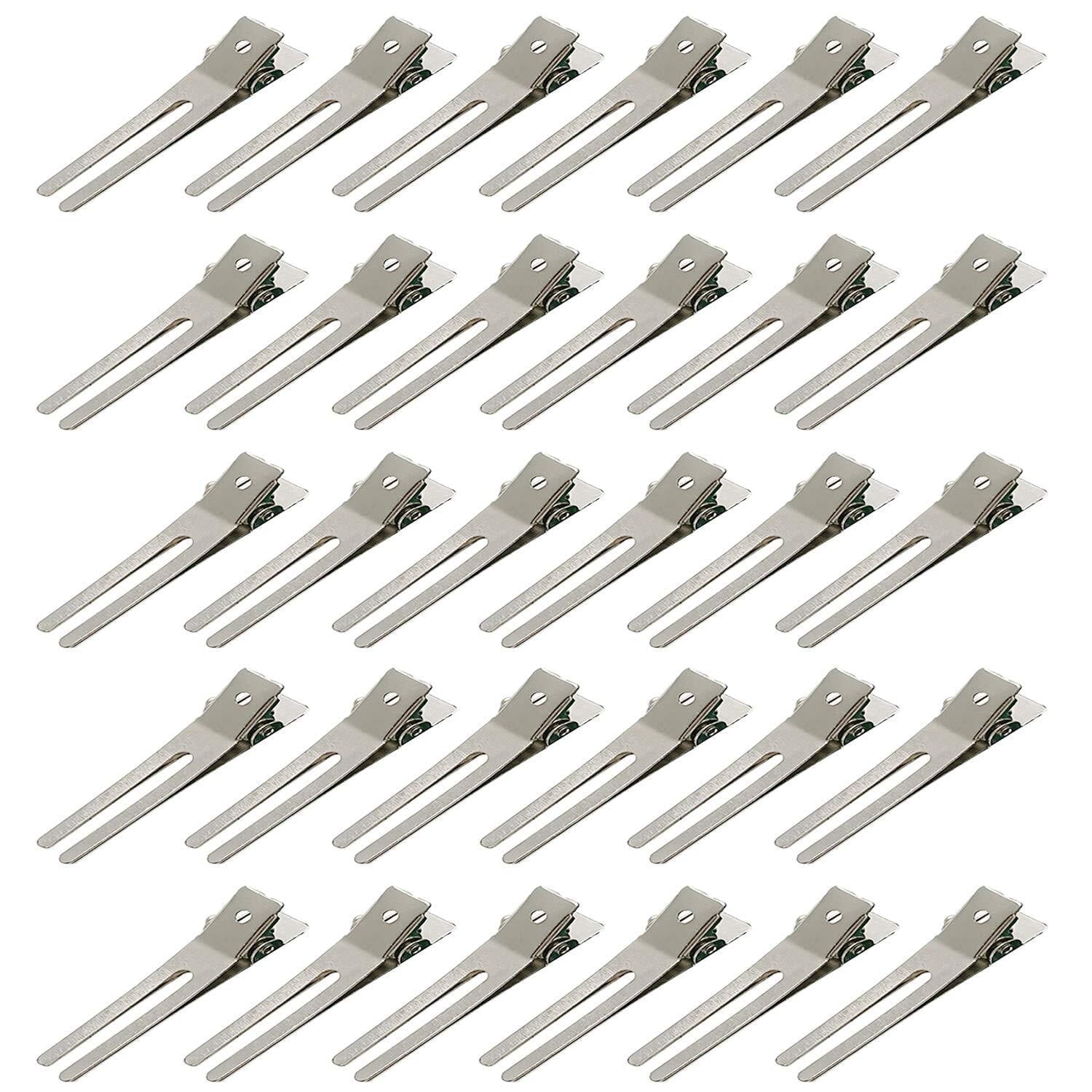 50 pcs Metal Double Prong pin Curl Hair Clips for Styling Sectioning, 1.8" Silver Hair Clips for Women Long Hair, Met...