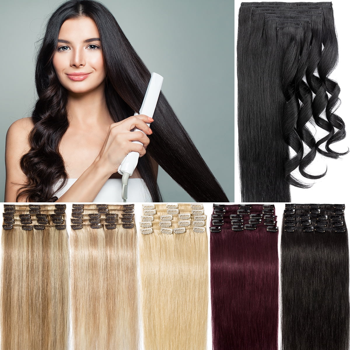 in Hair Extensions 100% Real Remy Human Hair Full Head Straight Balayage Hair 8-24 inch
