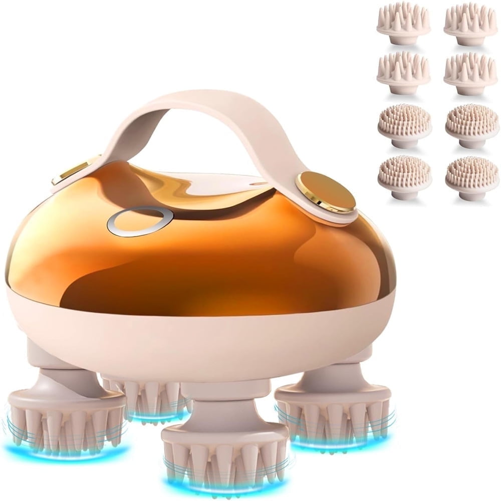 Hair Growth,Electric Head with 8 Removable Massage Claws Cat (Gold)