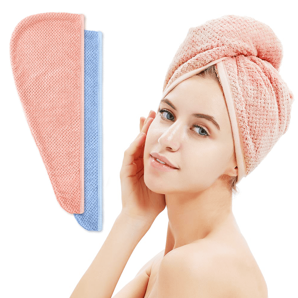Towel Turban Wrap for Women 2 Pack Quick Dry Towels for (Blue+Pink)