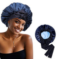Satin Bonnet Silk Bonnet for Sleeping Silk Sleep Cap Double Layer Hair Bonnet with Elastic Tie Band for Curly Hair Night Cap