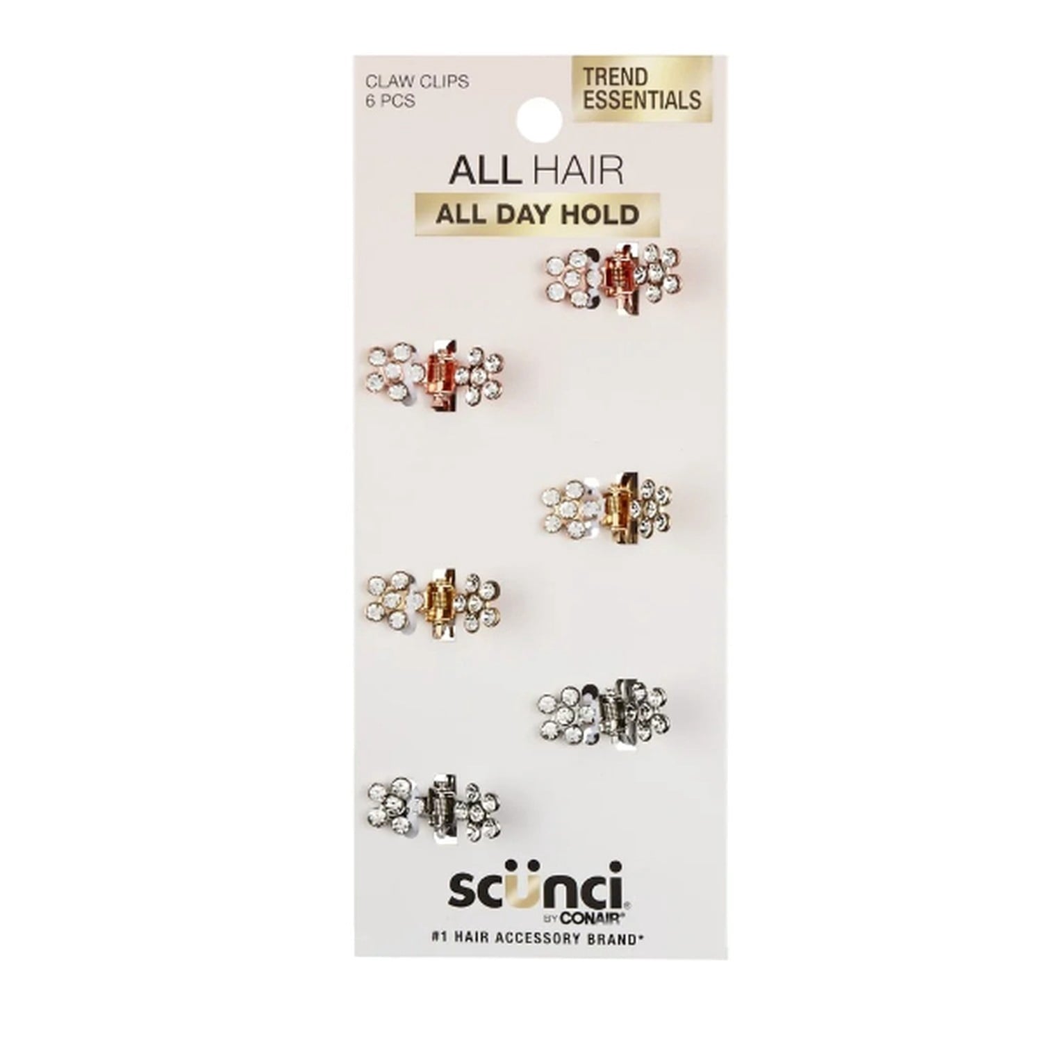 Scunci Mini Rhinestone Claw Clip, Multicolor, 6 Count
