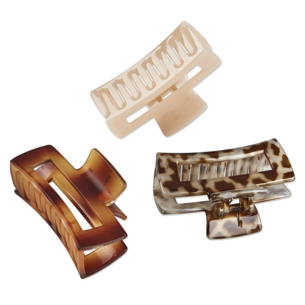 Rectangular Claw Clip, Multicolor, 3 Count