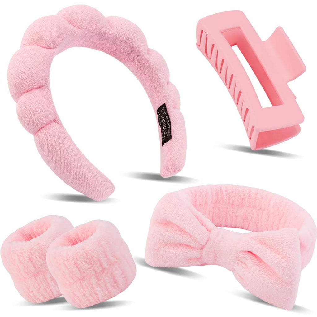 Set with Hair Clips – Puffy Makeup for Women, Face Washing, Facial Mask, Shower Accessories, Gifts for Teen Girls