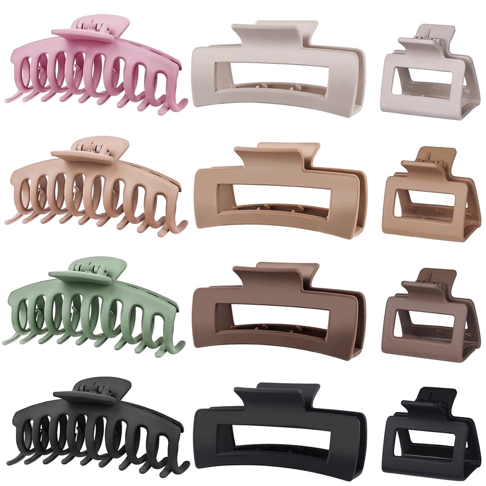 12-Pack Matte Hair Claw Clips for Women - Large & Medium Size Set (4.33” & 1.97”), Strong Hold for Thin, Thick & Curl...