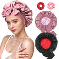 Double Layer Adjustable Tie Band Satin Silk Bonnet Sleep Cap for Sleeping, Double-Sided Color, 2 Pack