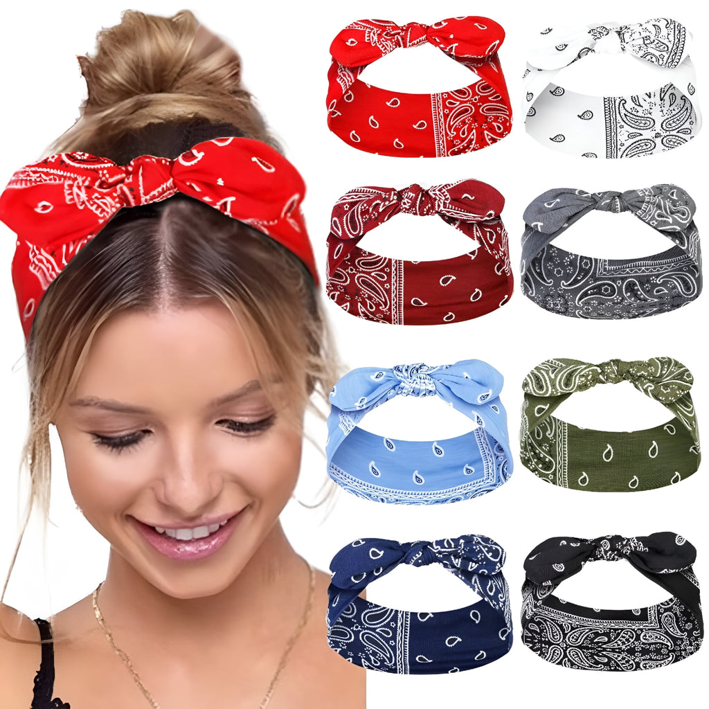 2026 New Women Bandana Headband with Bow Paisley Cute Summer Hair Accessories Wide Knotted Headband Bow Turban Headwr...