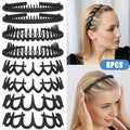 8pcs Plastic Headbands with Teeth, Non-Slip Hair Bands for Women Men, Matte Black