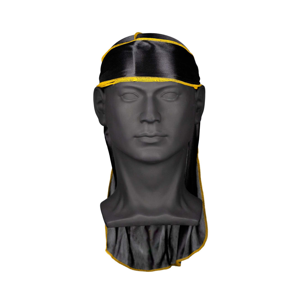 - Nick Wavy Collection - 360 Waves Silky Satin Durag Hair Cap for Men - Black/Yellow