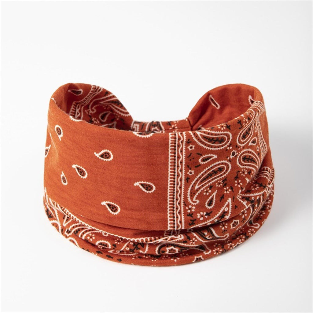 Hats Cashew Flower Knotted band Tie band Elastic Wide Brimmed Yoga Sports band Female Hair Accessories Orange One Size