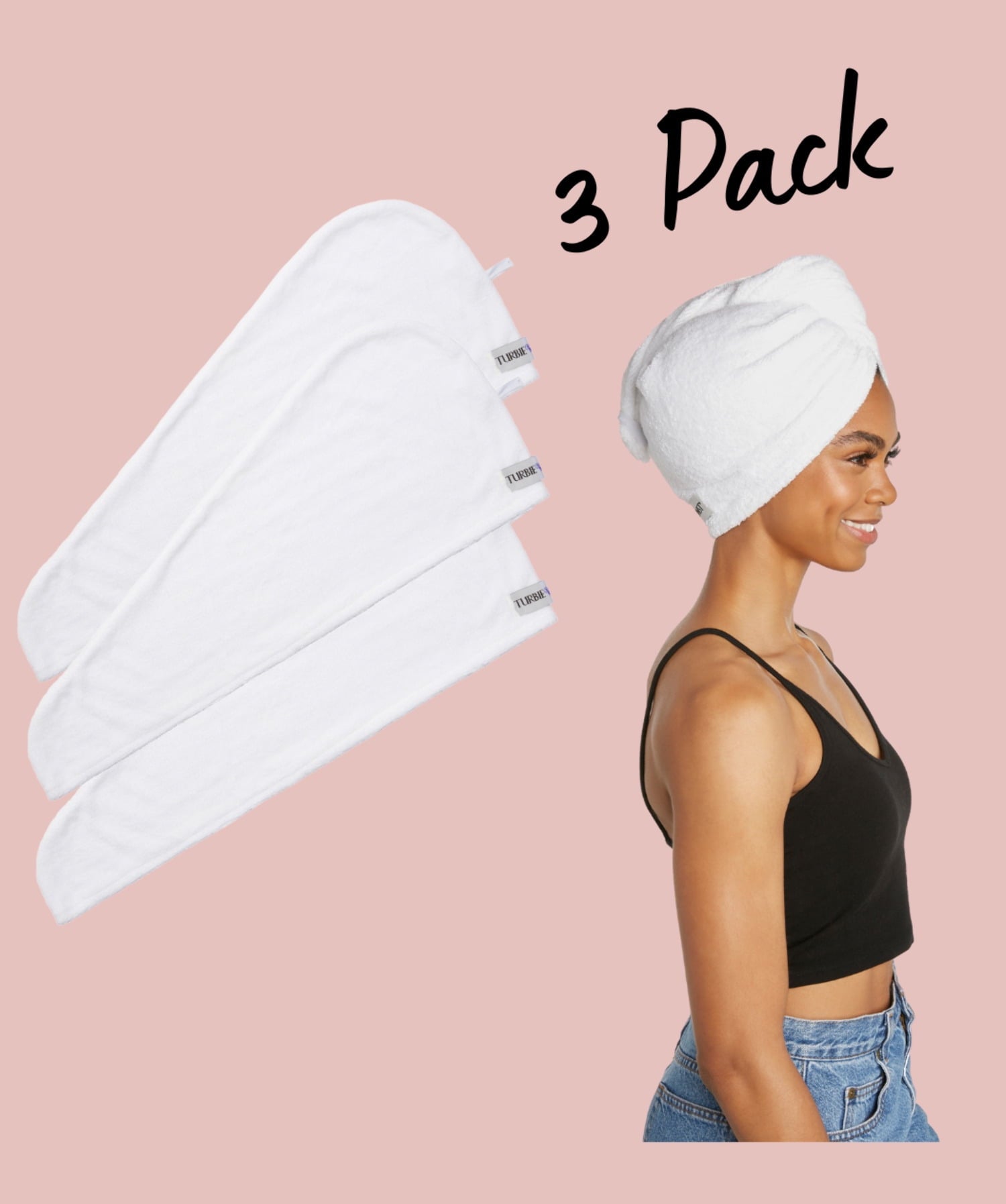 Towel Wrap 3 Pack Turban 100% Cotton 3‑Pack White