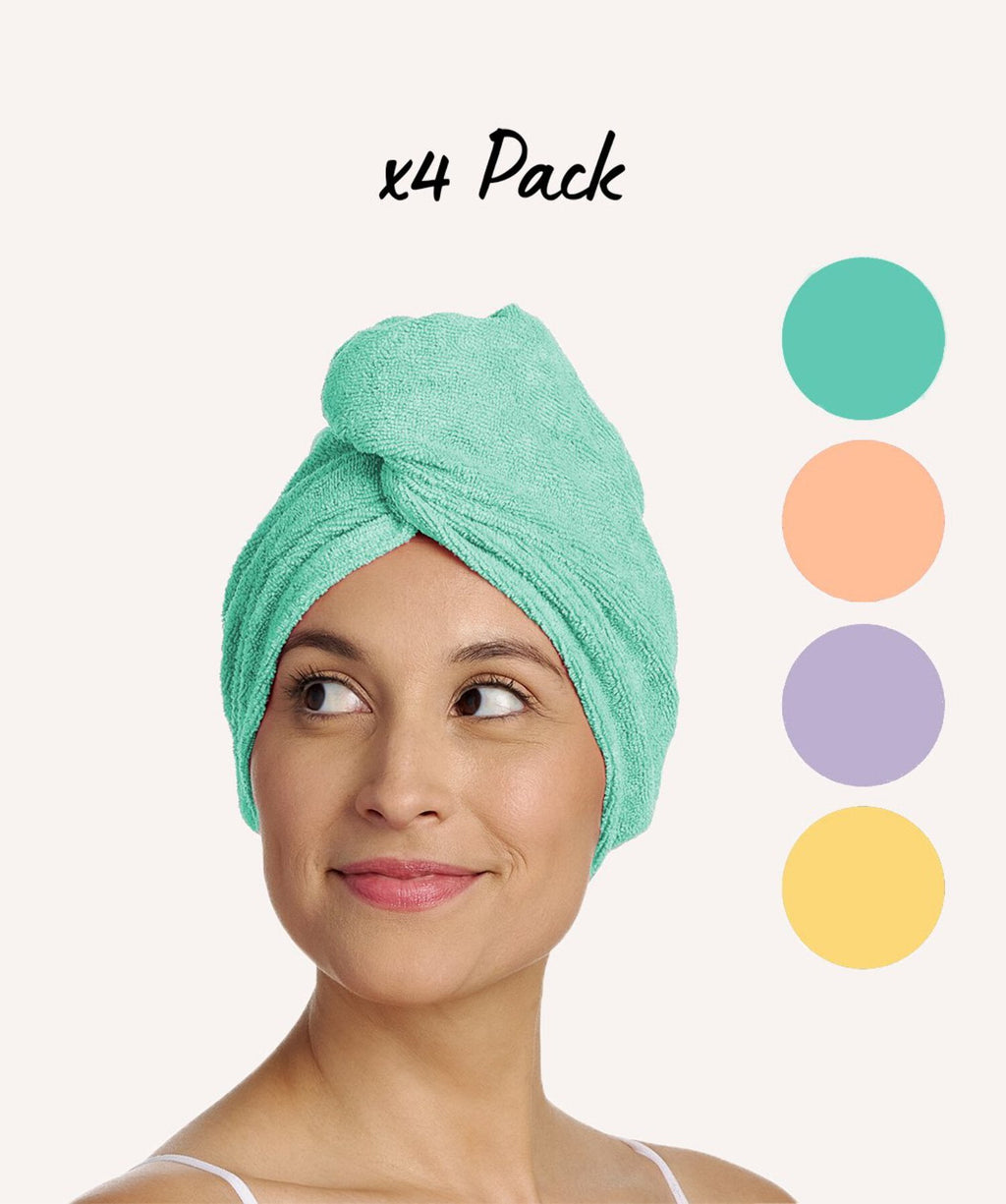 Turbie Twist Microfiber Hair Towel Wrap - 4 Pack - For Women, Men & Kids - Travel & Bathroom Essential - Quick Dry Hair Turban for Curly, Lo