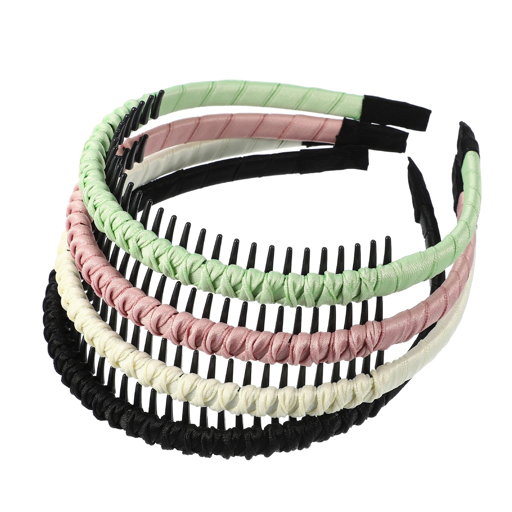 Unique Bargains 4pcs Teeth Comb Headband Tooth Comb Hair Hoop for Women Pink Black Light Green Beige