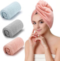 3 PCS Microfiber Hair Towel - Wraps for Wet Hair, Anti Frizz Turbans, for Curly Hair (Pink, Blue, Grey)