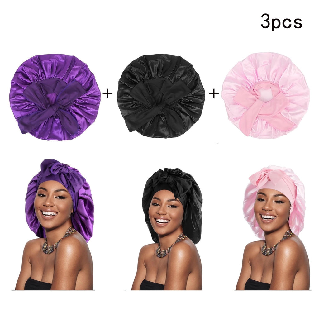 3 Pack Satin Sleeping Bet, Silk Bet for Sleeping Women,Large Satin Sleep Bet with Long Strap, Adjustable Sleep Cap Ha...