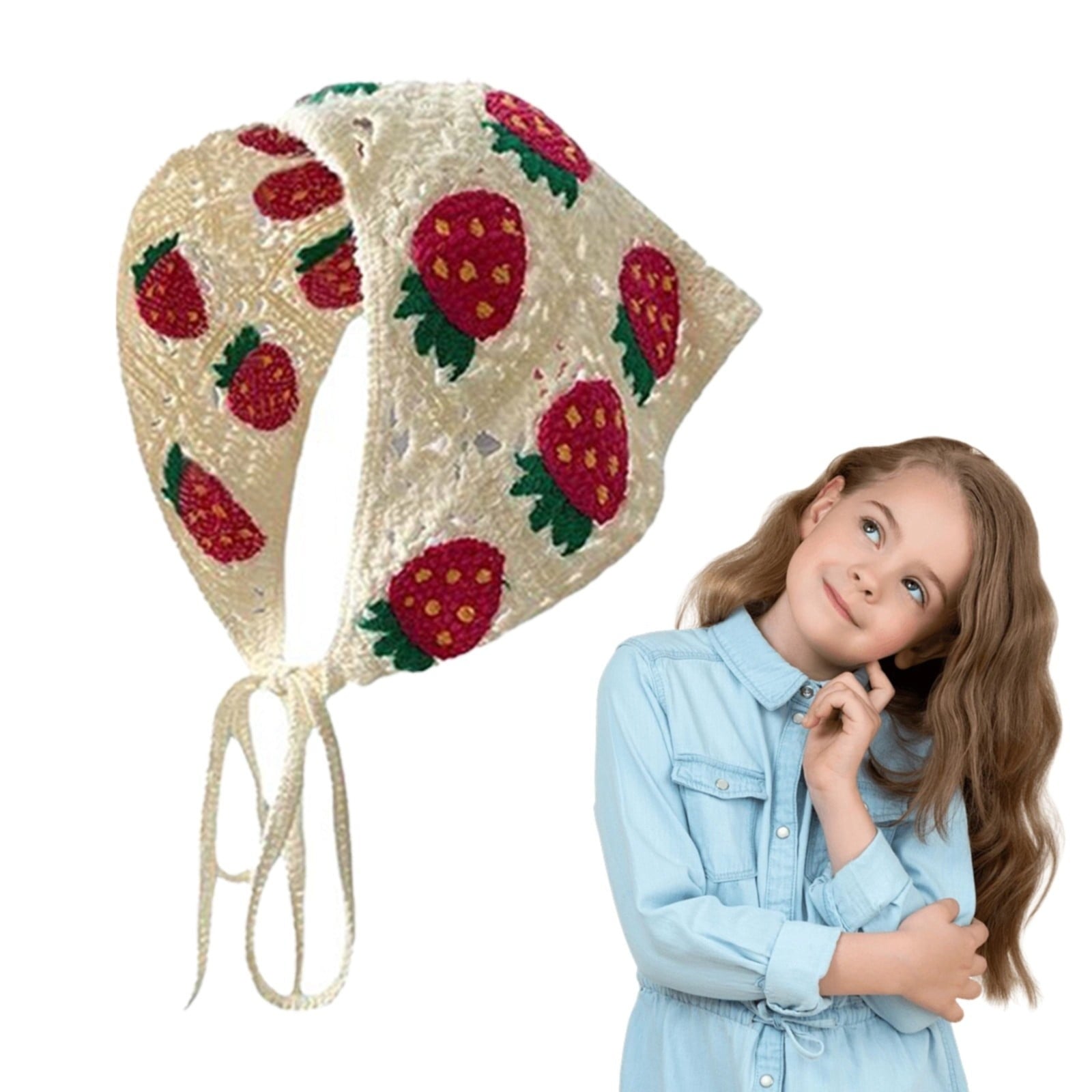 Women's Crochet Bandana Hair Scarf Aesthetic Accessories Knitted Head Kerchief Floral Headband Boho Style Headwrap Soft Handmade Hair Scarf