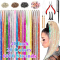 20 Hair Tinsel Kit, 48 Inch 6600 Strands Glitter Fairy Hair Tinsel Extensions with Tools, Heat Resistant Holographic ...
