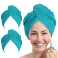 YoulerTex Microfiber Hair Towel Wrap Absorbent for Women Long Hair with Button(Aqua Green)