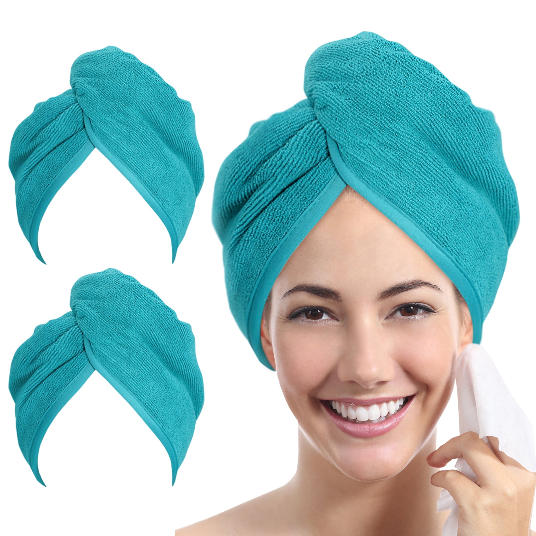 YoulerTex Microfiber Hair Towel Wrap Absorbent for Women Long Hair with Button(Aqua Green)