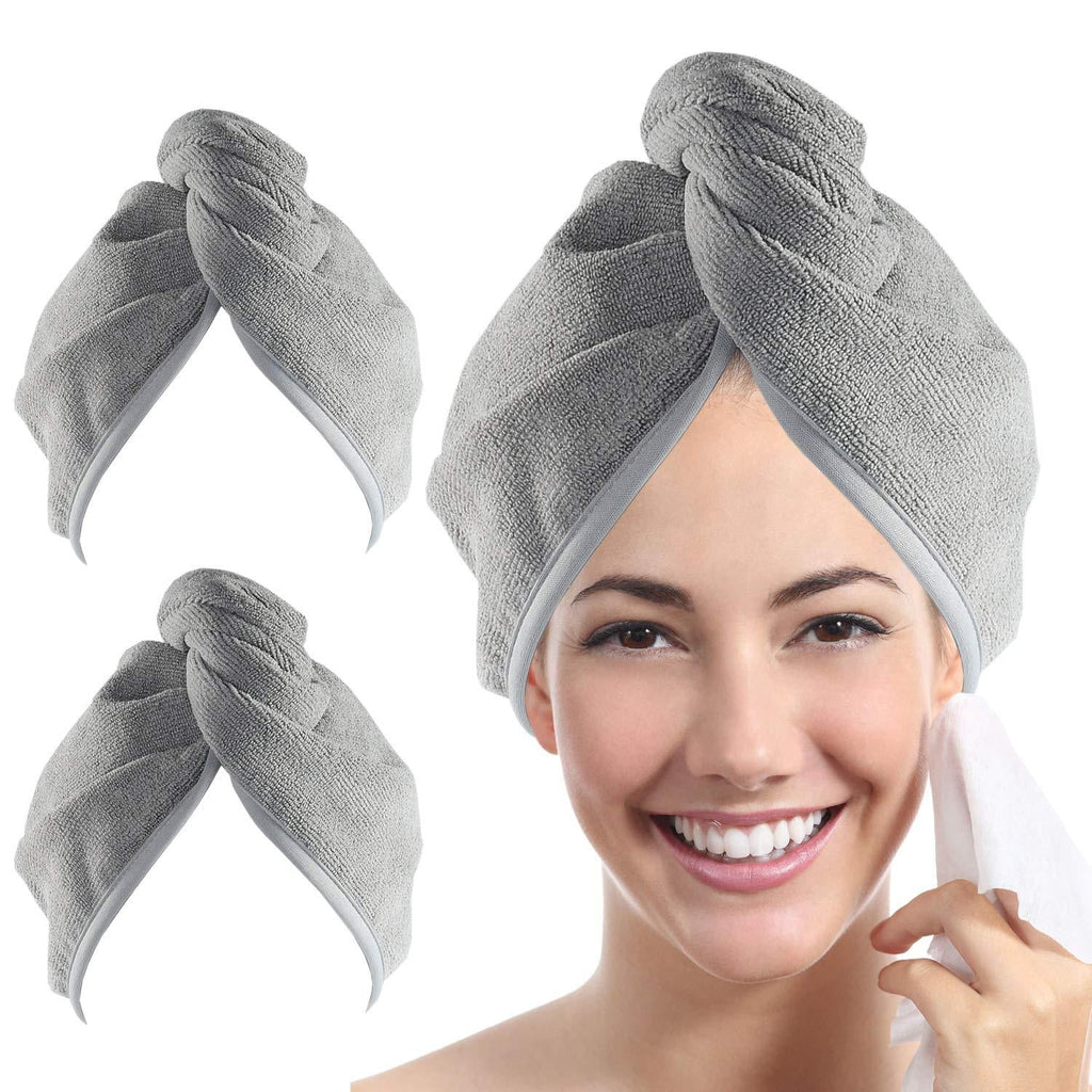 Towel Wrap Super Absorbent Quick Drying Curly Long Thick Head (Gray)