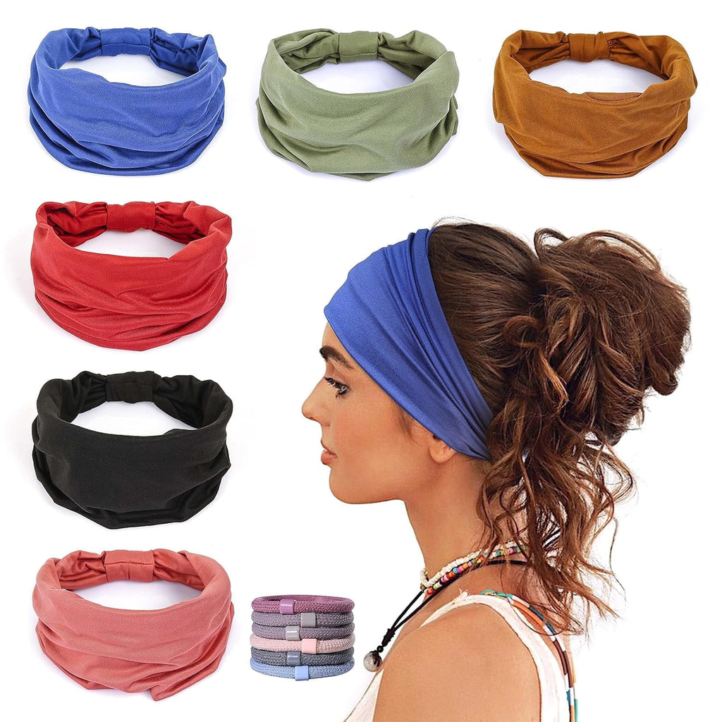 6 Pack Wide Headbands for Women Non Slip Soft Elastic Hair Bands Yoga Running Sports Workout Gym Head Wraps, Knotted ...