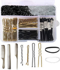 ZYNERY 320 Pcs Bobby Pins & Hair Bands Set Including 100 Bobby Pins, 100 U Shape Hair Pins, 120 Pcs Hair Bands and 3 Hair Combs with Storage