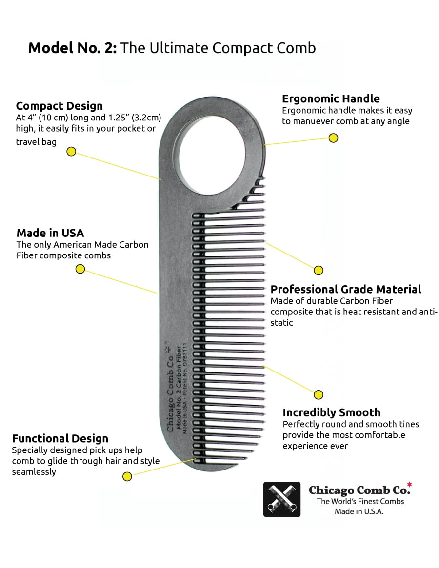 2 Carbon Fiber, Made in , Anti-static, 4 inches (10 cm) long, Fine-tooth, Pocket & Travel , for Thinner Hair, Beard &... - Image 3