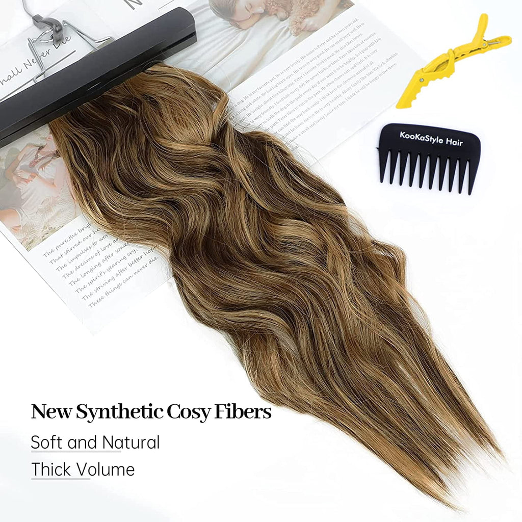 Invisible Wire Hair Extensions with Transparent Headband Adjustable Size 4 Secure Clips Long Wavy Highlight Hairpiece 20 Inch Balayage Choco - Image 2