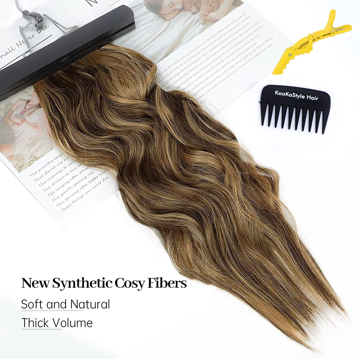 Invisible Wire Hair Extensions with Transparent Headband Adjustable Size 4 Secure Clips Long Wavy Highlight Hairpiece 20 Inch Balayage Choco - Image 2