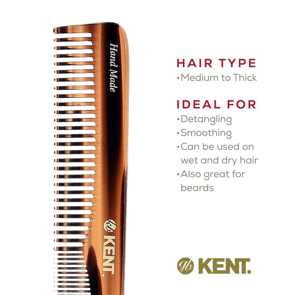Kent 6T Fine Tooth Comb and Wide Tooth Hair Comb, Handmade Styling Comb for Hair Care, Barber Combs, Beard Combs For Men, Hair Styling Groom - Image 6