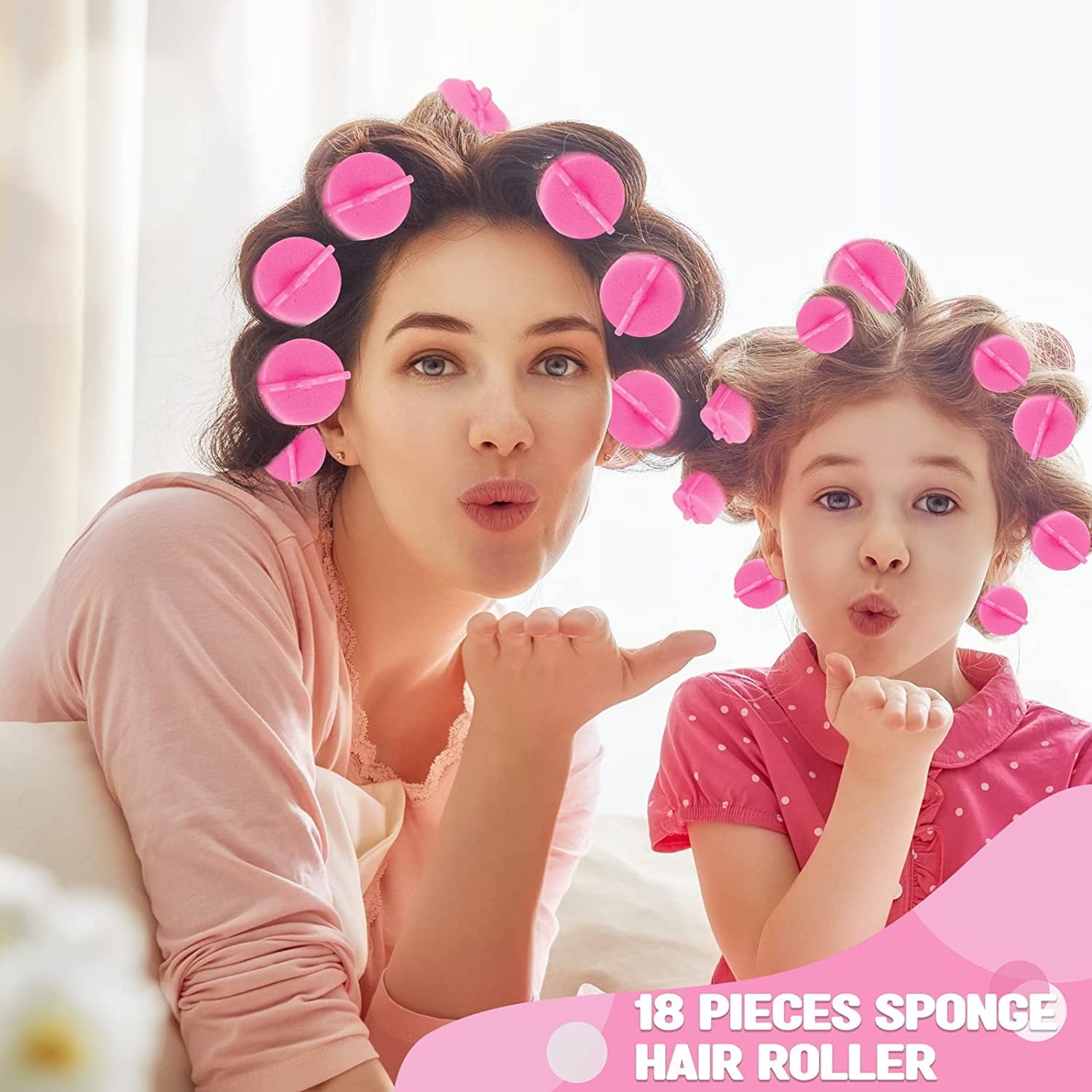 18 Pieces Sponge Hair Rollers Large Soft Foam Hair Styling Curlers 40 mm Large Size Hairdressing Curlers for Women and Kids(Pink) - Image 3