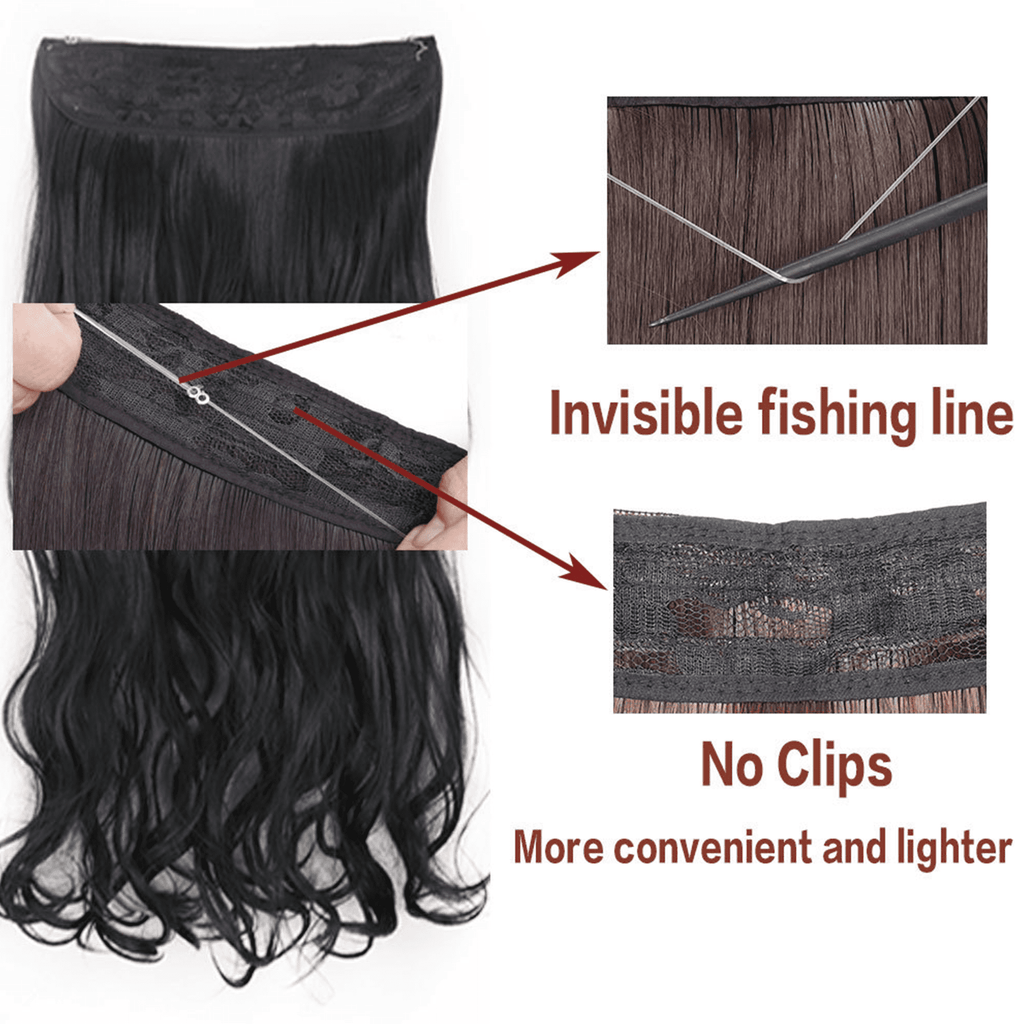 22 Inch Clip-In Hair Extensions - 5-Piece Wavy Synthetic Hair Set, Natural Black for Women, Heat Resistant Fibers - Image 2