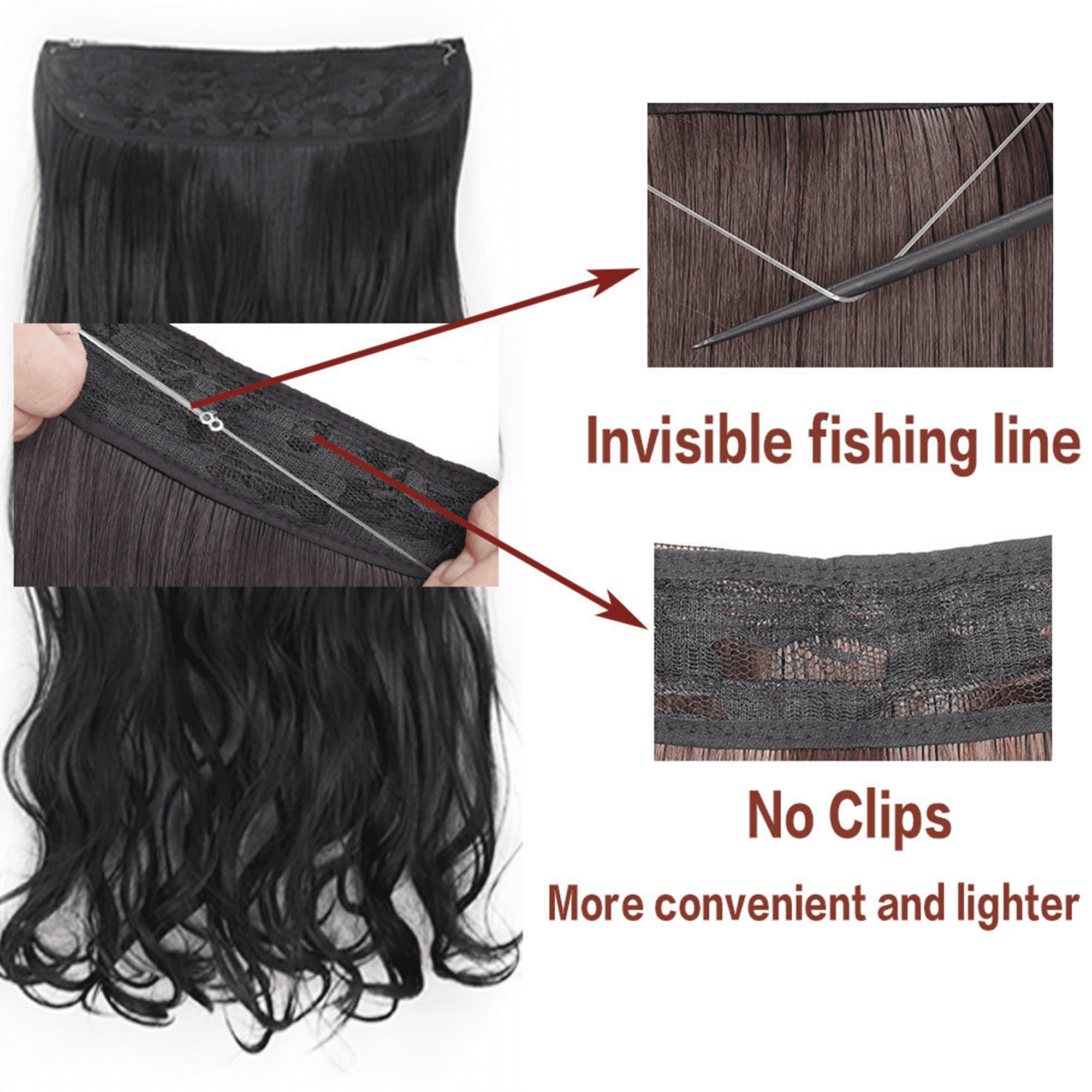 22 Inch Clip-In Hair Extensions - 5-Piece Wavy Synthetic Hair Set, Natural Black for Women, Heat Resistant Fibers - Image 2