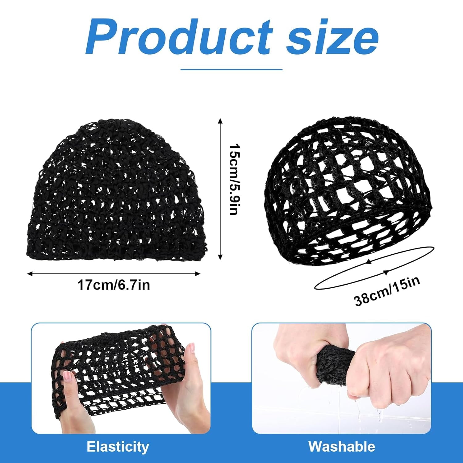 2 PCS Hair Nets for Sleeping,Crochet Mesh Wrap Caps for Silk Press, Curly Hair & Wig Protection,Soft Reusable Bonnets for Women, Lift Strap - Image 2