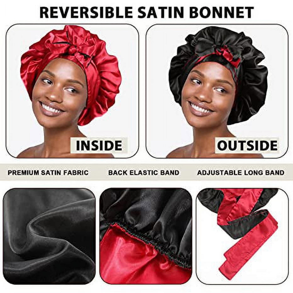 Women Satin Bet Silk Hair Reversible Bets Hair Wrap for Sleeping Cap with Tie Band - Image 3