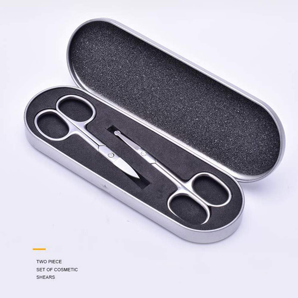 Pinkiou 2 Pieces Curved and Round Facial Nose Hair Scissors for Men Women Stainless Steel Set with Storage Box Moustache Scissor Beard Trimm - Image 5
