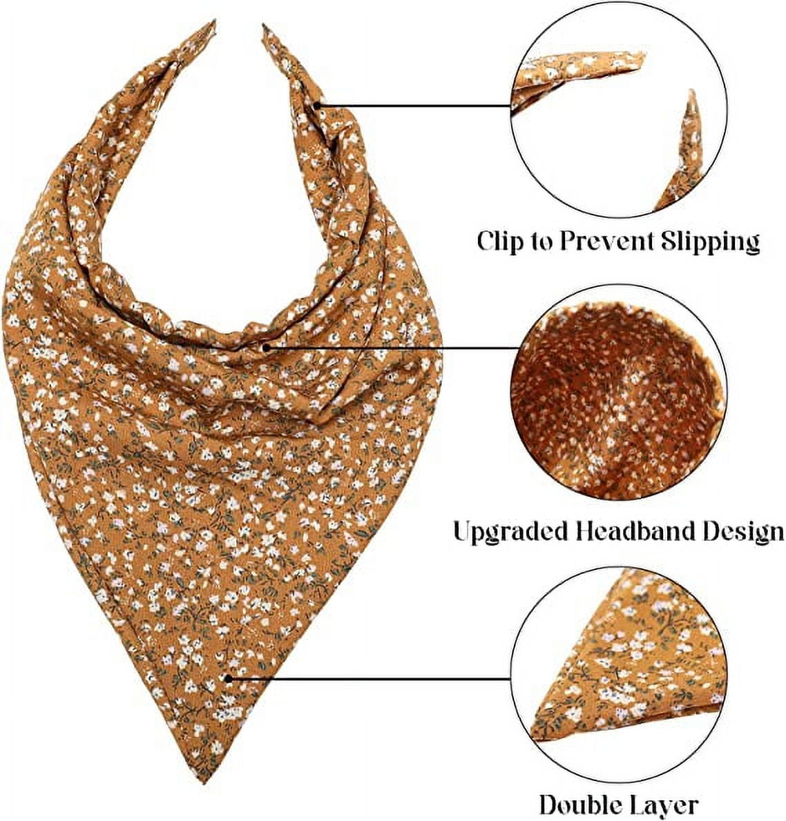 Women Floral Elastic Hair Scarf Headband 3Pcs Chiffon Boho Head Kerchief Vintage Triangle Scarf Hair Bandanas - Image 3