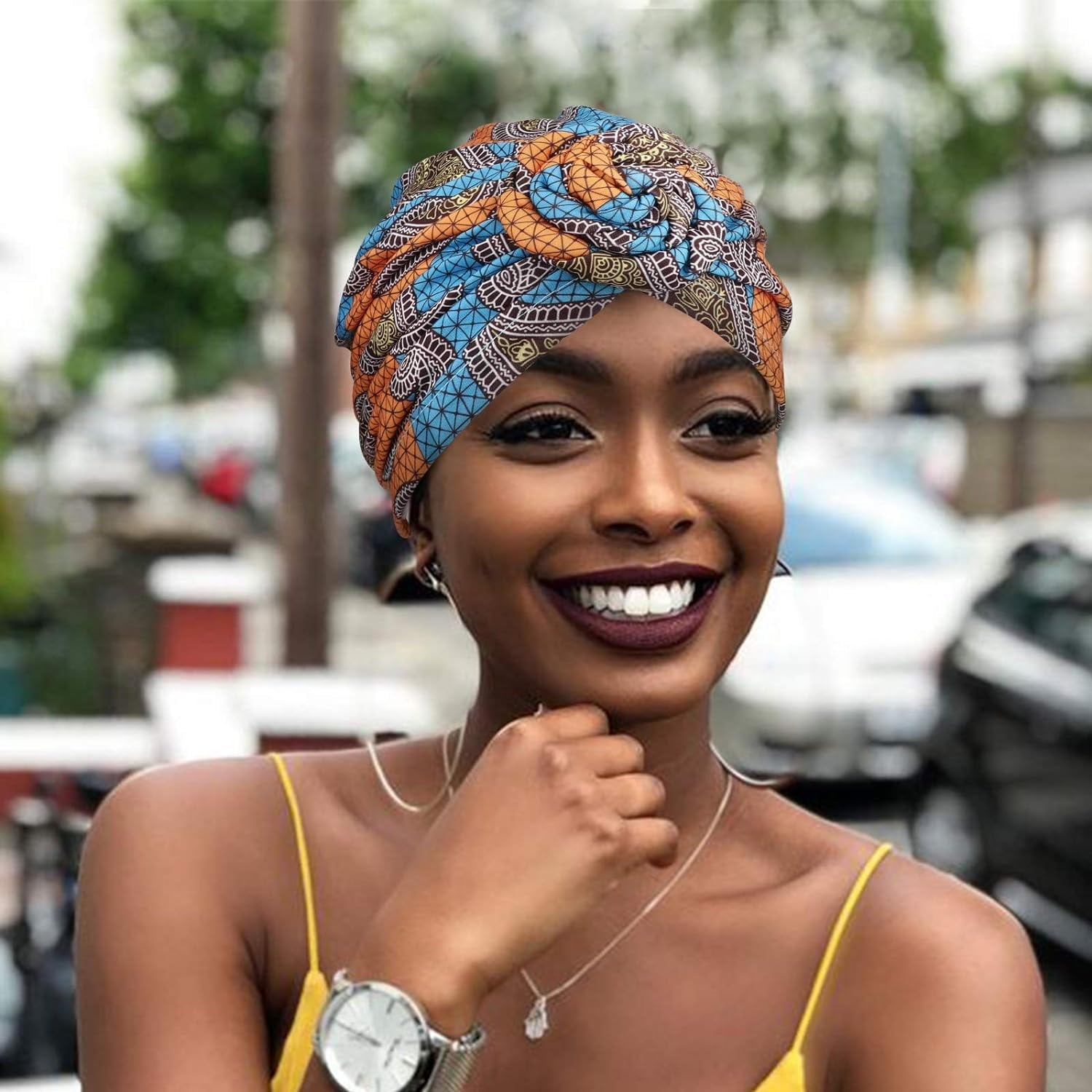 6 Pack Women Turbans African Pattern Knot Headwrap Bohemian Print Pre Tied Flower Knot Bet Hat for Women Girls - Image 6