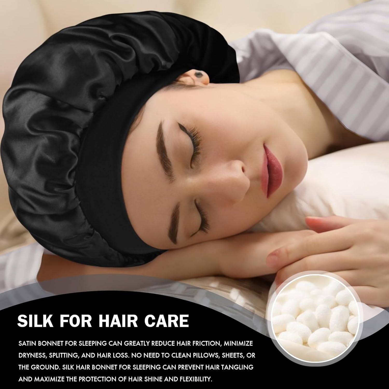Satin Silk Bonnet for Sleeping, Double Layer Silk Sleep Cap for Men & Women, Soft Satin Lined Bonnet for Natural & Curly Hair - Image 4