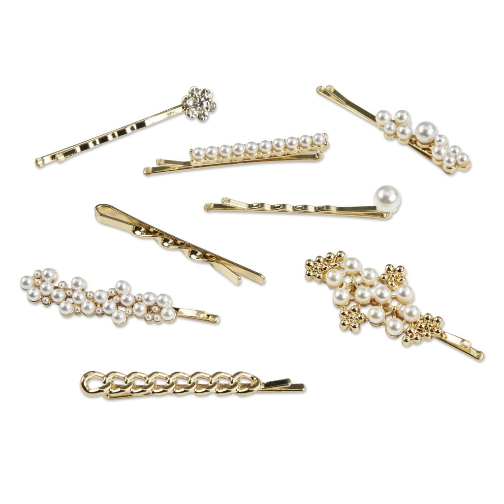 Scunci Mixed Pearl Bobby Pins, Gold, 8 Count - Image 3
