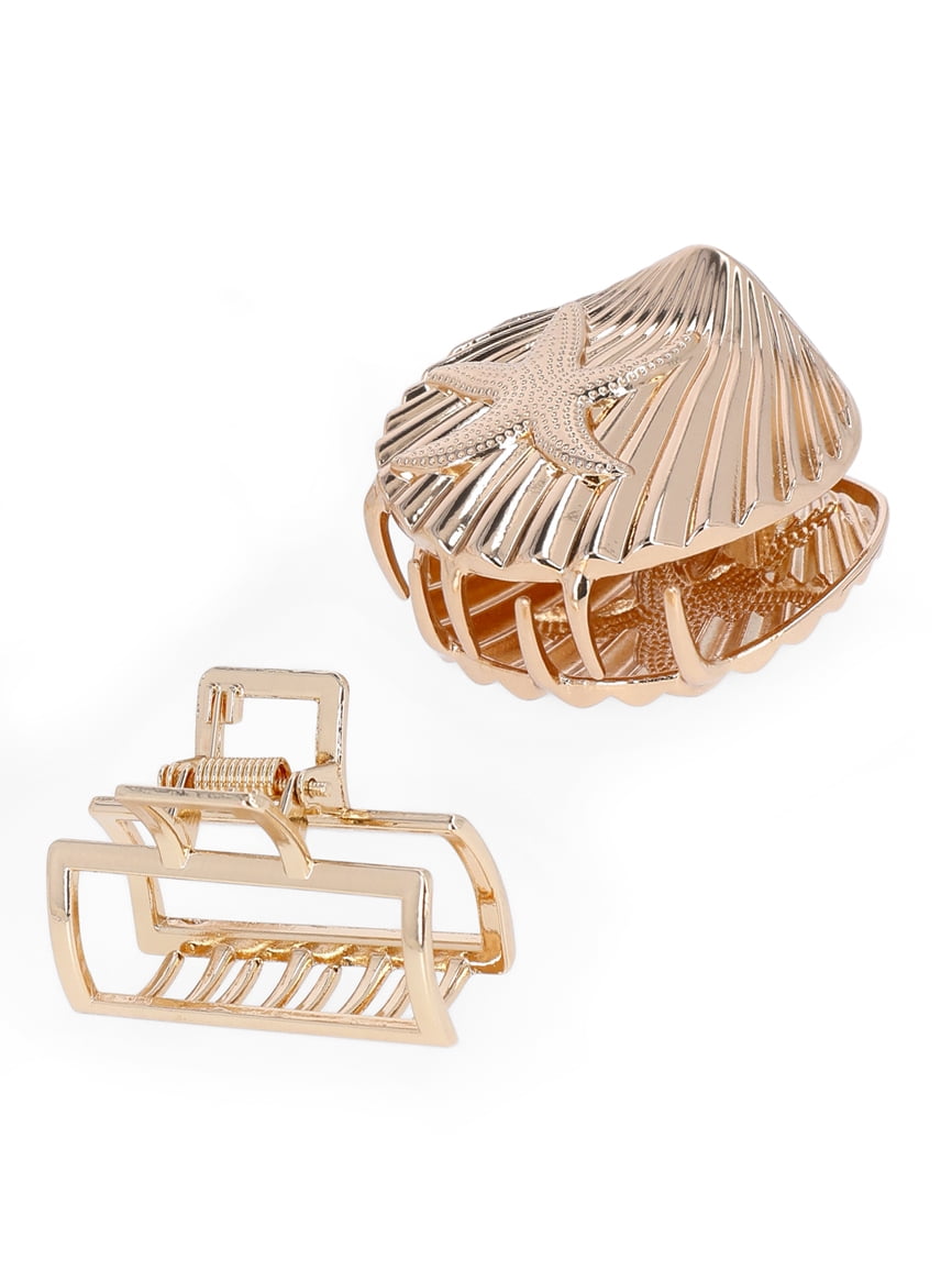 Time and Tru Women's Gold Tone Metal Claw Clip Set with Faux Pearl Embellishments, 3-Piece - Image 3