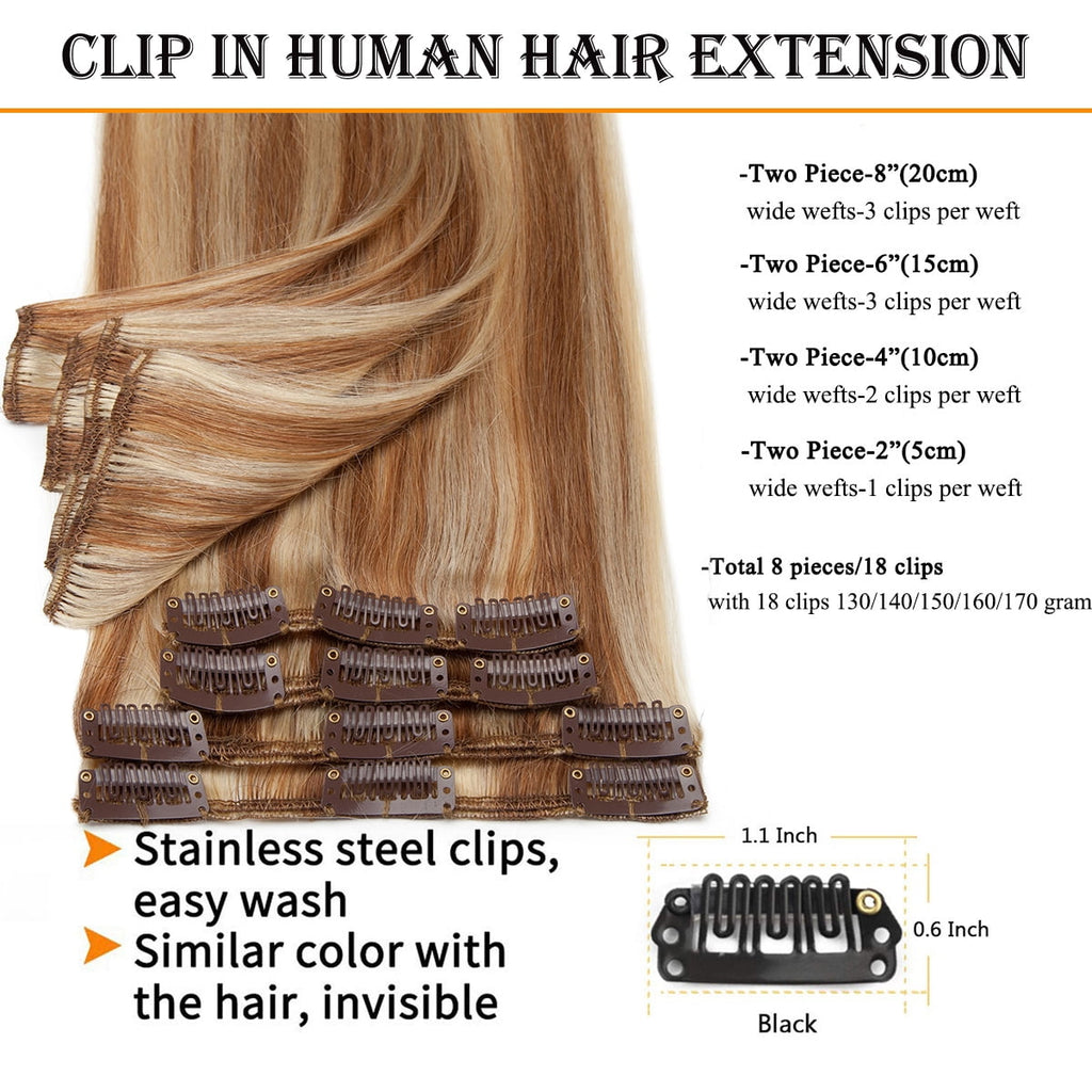 in Hair Extensions Human Hair Full Head 100% Real Remy Thick Hair Extensions Silky Straight Balayage Blonde Hair Pieces - Image 3