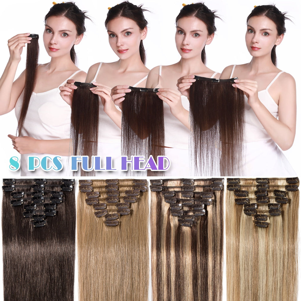 Benehair 100% Remy Human Hair Clip In Human Hair Extensions Full Head 8 Pcs Invisible Brown Hair Straight Smooth Hair Extensions US 8A Quali - Image 4