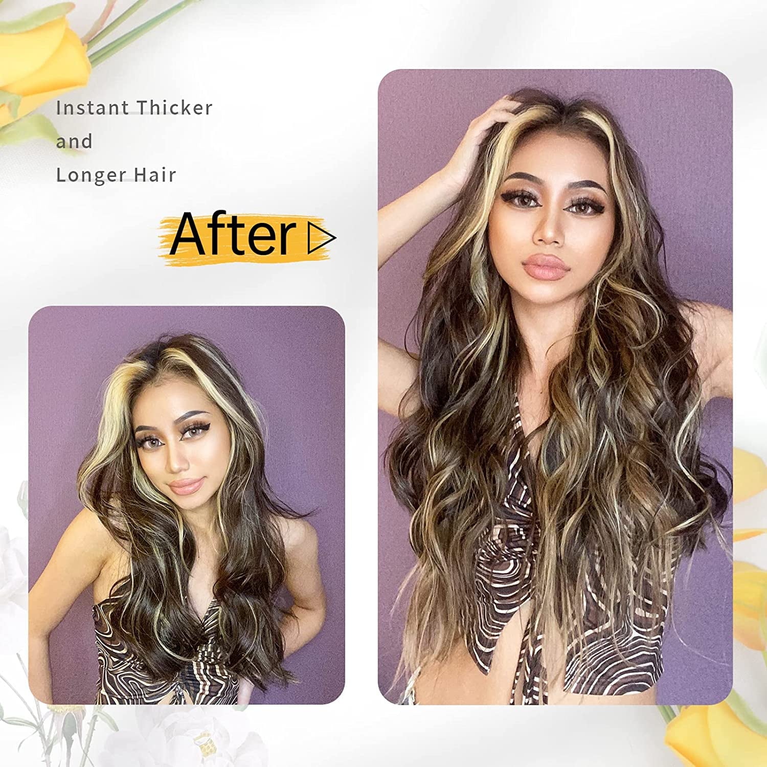 Invisible Wire Hair Extensions with Transparent Headband Adjustable Size 4 Secure Clips Long Wavy Highlight Hairpiece 20 Inch Balayage Choco - Image 5