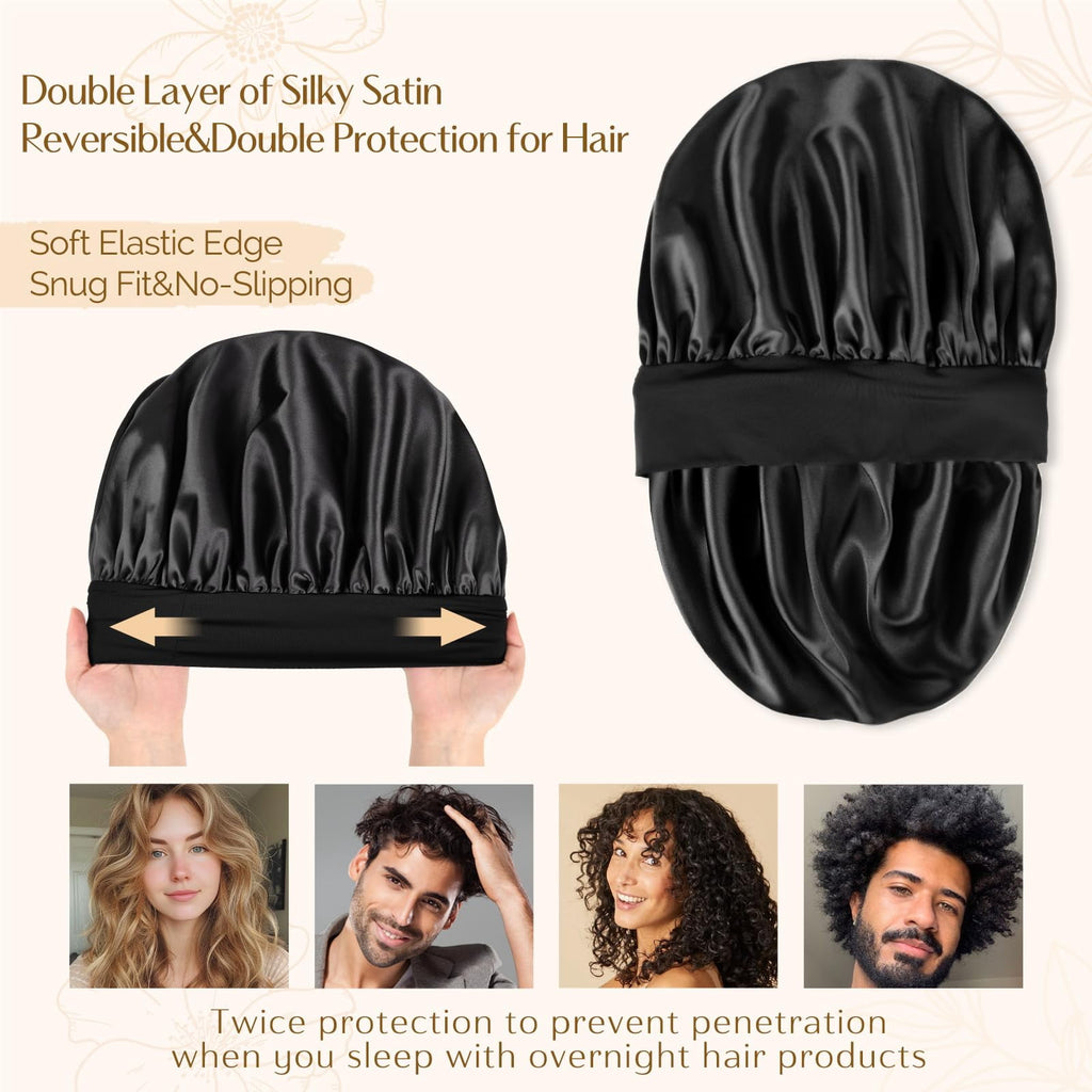 for Men Hair for Sleeping Double Layer Satin s for Black Women Curly Hair Braids,Black - Image 2