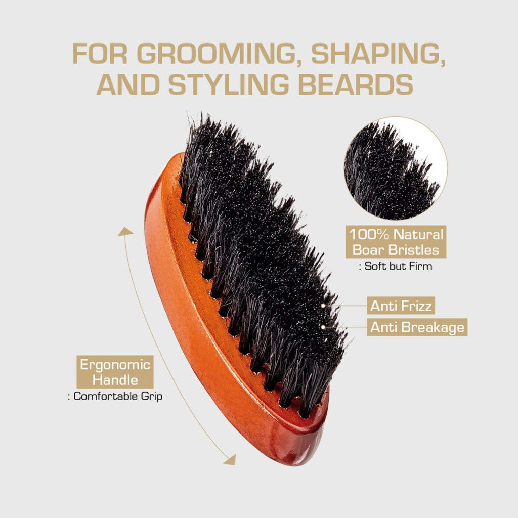 RED with 100% Natural Boar Bristles for Men, Premium Wooden Brush, Beards Mustaches Grooming Shaving Comb, Tame and S... - Image 3
