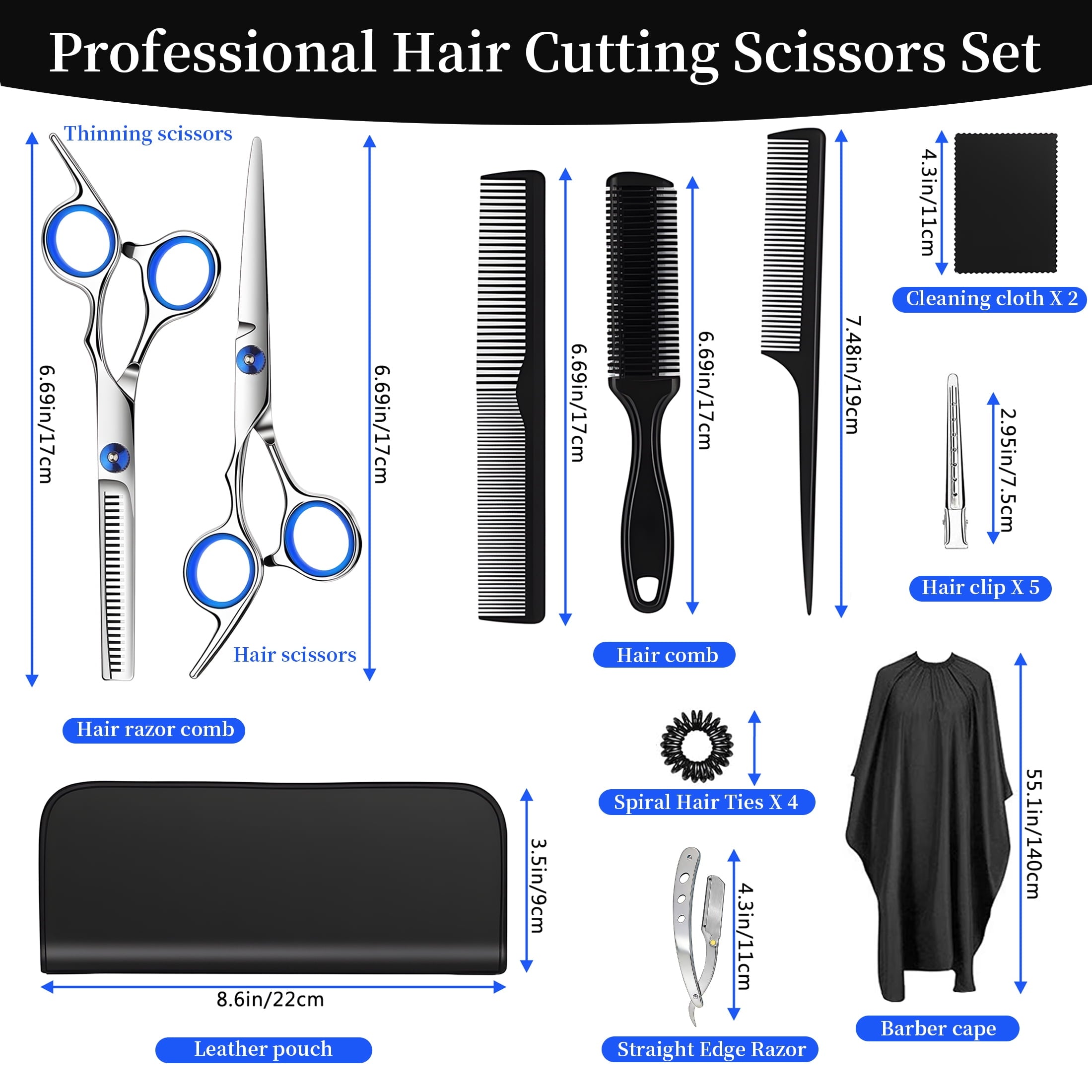 Scissors Set for Women Men, Barber Scissors Thinning Shears with Comb & Cape, Professional cut Kit - Image 2