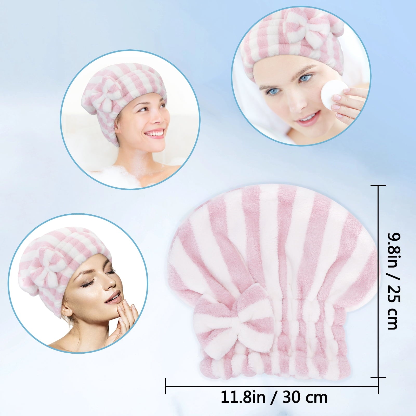 Homelove 2 Pack Microfiber Hair Drying Towels, Super Absorbent Turban Hair Towel Cap, Quick Dry Head wrap with Bow-Knot Shower Cap for for C - Image 2